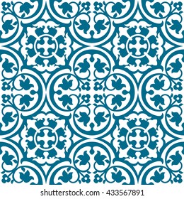 Seamless elegant floral pattern with blue tracery on a white background with ornamental flowers and leafs
