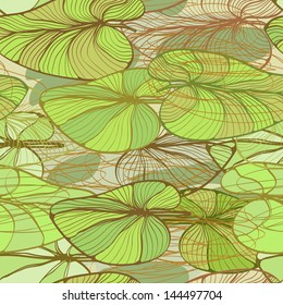Seamless elegant floral pattern with lotus leaves