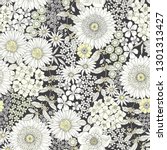 Seamless elegant floral pattern with monochrome flowers on dark background. Vector illustration in vintage style.
