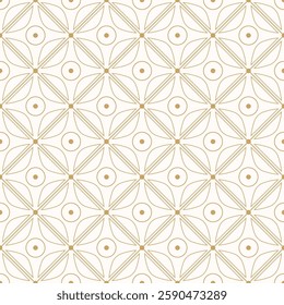 Seamless elegant geometric floral pattern with gold thin lines and square rhombus background, luxurious oriental art deco texture. 