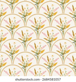 Impresión floral geométrica elegante inconsútil del modelo, papel digital rústico acogedor del otoño, impresión de la tela, fondo del Vector. 