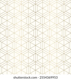 Seamless elegant geometric pattern with hexagon golden grid line on white background vector.