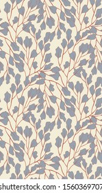 seamless elegant hand drawn pattern with sketched branch with abstract leaves