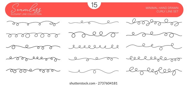 Seamless elegant hand drawn squiggle cable line collection with minimal curly loops