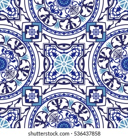 Seamless elegant Ornamental pattern. Ceramic tiles. Orient traditional ornament. Oriental and ethnic art theme. Decorative elements