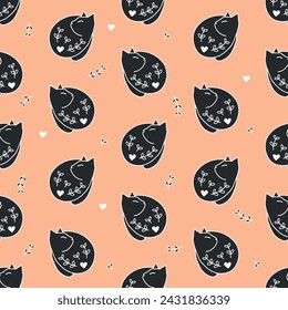 Seamless elegant pattern with black cats - in Spanish. Print for textile, wallpaper, covers, surface. Retro stylization. For fashion fabric.