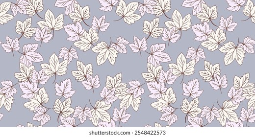 Seamless elegant pattern featuring maple leaves. The soft, pastel leaves create a natural, elegant design perfect for fabric, wallpaper, and stationery