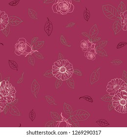 Seamless elegant pattern with flowers zinnia, camomile, daisy, sunflower, rose for textile, bedlinen, pillow, undergarment, wallpaper, packing paper. Vector illustration.