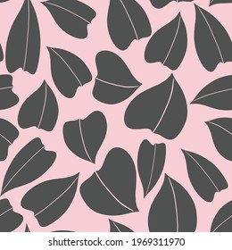 Seamless elegant pattern with gray entire hand drawn leaves on a pastel pink background. The pattern can be used for wrapping papers,cards, wallpapers, covers, textile prints. Vector, eps 10.