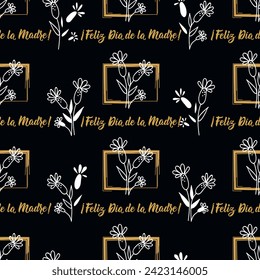 Seamless elegant pattern with lettering. Happy Mother's Day - in Spanish. Print for textile, wallpaper, covers, surface. For fashion fabric. Feliz Dia de la Madre