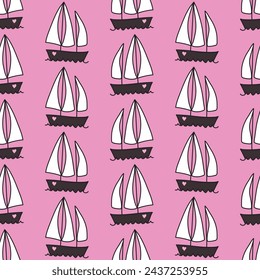 Seamless elegant pattern with sailboats - in Spanish. Print for textile, wallpaper, covers, surface. Retro stylization.