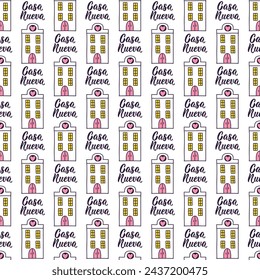 Seamless elegant pattern with Spanish lettering. Casa Nueva. Translation from Spanish - New House Print for textile, wallpaper, covers, surface. For fashion fabric.