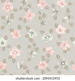 Seamless elegant pattern in tropical cute flowers. Mallow hibiscus blossom. Floral background for swimsuit, textile, wallpaper, pattern fills, covers, surface, print, gift wrap. Shabby chic.