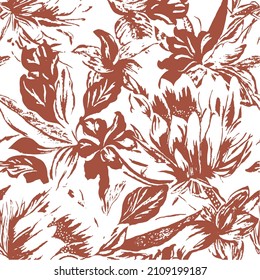 Seamless elegant pattern in tropical cute flowers. Mallow hibiscus blossom. Floral background for swimsuit, textile, wallpaper, pattern fills, covers, surface, print, gift wrap. Shabby chic.