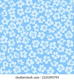 Seamless elegant pattern in tropical cute flowers. Mallow hibiscus blossom. Floral background for swimsuit, textile, wallpaper, pattern fills, covers, surface, print, gift wrap, scrapbooking,decoupage