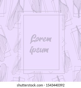 Seamless elegant pattern of twigs of ginkgo biloba leaves and geometric shapes. Botanical style in pastel shades of purple with a place for a logo or text.