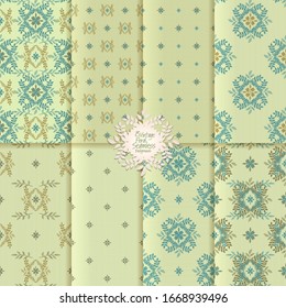 Seamless elegant patterns set, vector floral ornate seamless backgrounds