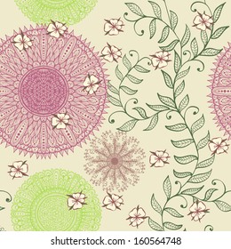 Seamless elegant soft pastel pattern with hand drawn flowers