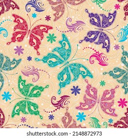 Seamless elegant spring pattern with translucent butterflies. Vector eps 10