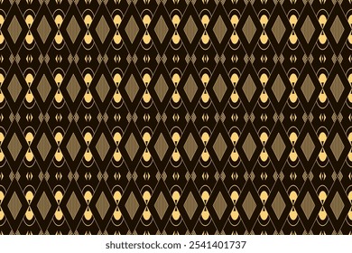 Seamless elegant vector fabric pattern on wallpaper with gold colors standing out on a black background in a striped art style. Deco wallpaper prototype, background image, fabric pattern, curtain
