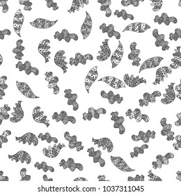 Seamless Elegant vector texture with floral elements. Doodles white, gray and black on colors.