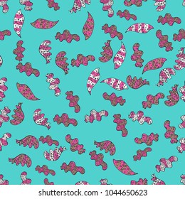 Seamless Elegant vector texture with floral elements. Doodles blue, pink and black on colors.