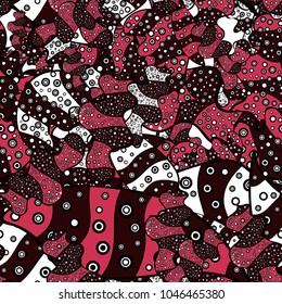 Seamless Elegant vector texture with floral elements. Doodles black, brown and magenta on colors.