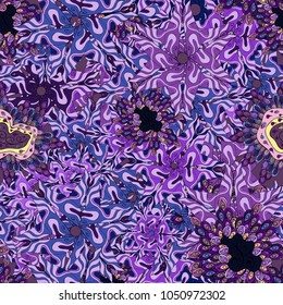 Seamless Elegant vector texture with floral elements. Doodles violet, neutral and black on colors.