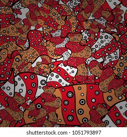 Seamless Elegant vector texture with floral elements. Doodles red, black and orange on colors.