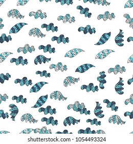 Seamless Elegant vector texture with floral elements. Doodles white, blue and black on colors.