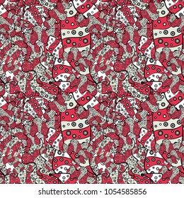 Seamless Elegant vector texture with floral elements. Doodles pink, black and neutral on colors.