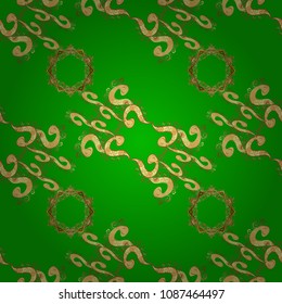 Seamless Elegant vector texture with floral elements. Doodles green, yellow and brown on colors.