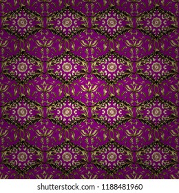 Seamless Elegant vector texture with floral elements. Doodles purple, black and brown on colors.