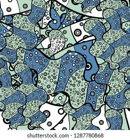 Seamless Elegant vector texture with floral elements. Doodles black, neutral and blue on colors.