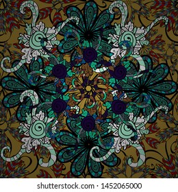 Seamless Elegant vector texture with floral elements. Doodles green, yellow and black on colors.