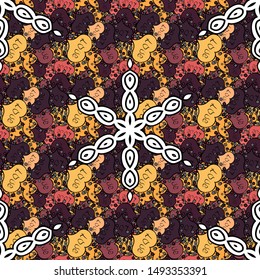 Seamless Elegant vector texture with floral elements. Doodles purple, black and white on colors.