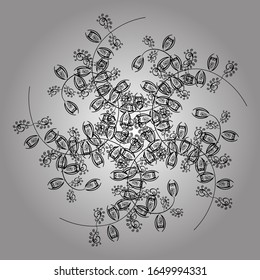 Seamless Elegant vector texture with floral elements. Doodles gray, white and black on colors.