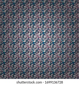 Seamless Elegant vector texture with floral elements. Doodles blue, black and white on colors.