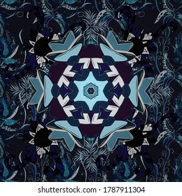 Seamless Elegant vector texture with floral elements. Doodles blue, neutral and gray on colors.