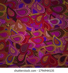 Seamless Elegant vector texture with floral elements. Doodles brown, magenta and red on colors.
