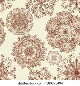 Seamless elegant vintage monochrome pattern with hand drawn flowers