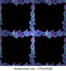 Seamless. Element template. Vector illustration. Picture in black, violet and blue colors. Frame doodle.