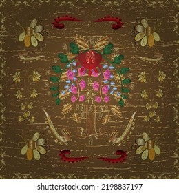 seamless element woodcarving. Furniture in classic style. Colors backdrop with gold trim. Patina. Carving. Small depth of field. Luxury furniture. Pattern on colors with golden elements.