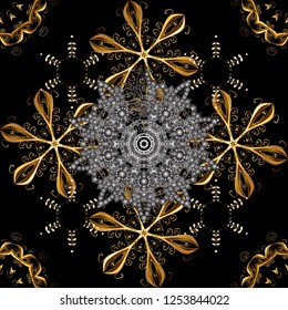 Seamless element woodcarving. Patina. Pattern on gray and black colors with golden elements. Luxury furniture. Gray and black backdrop with gold trim. Carving. Furniture in classic style.