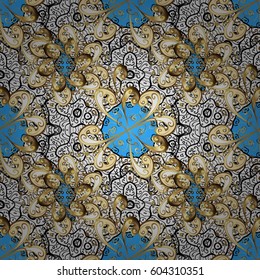 Seamless element woodcarving. Pattern on blue background with golden elements. Carving. Blue tree with gold trim. Luxury furniture. Small depth of field. Patina. Furniture in classic style.