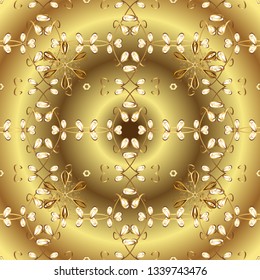 Seamless element woodcarving. Yellow and brown backdrop with gold trim. Furniture in classic style. Luxury furniture. Pattern on yellow and brown colors with golden elements. Small depth of field.