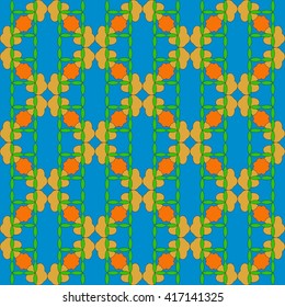 Seamless of the elements green and orange color on blue  color background. Vector illustration. For wallpaper, presentation, design, textiles
