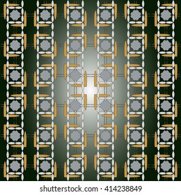 Seamless of the elements yellow gold and silver color on dark green background. Vector illustration. For wallpaper, presentation, design, textiles
