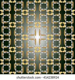 Seamless of the elements yellow gold and silver color on dark green background. Vector illustration. For wallpaper, presentation, design, textiles