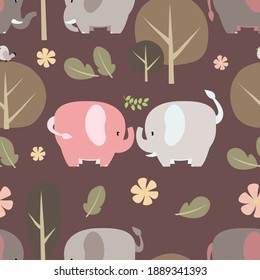 seamless elephant on reddish brown background pattern vector llustration